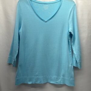 Chico's Sky Blue V-Neck 3/4 Sleeve Top M 100% Pima Cotton